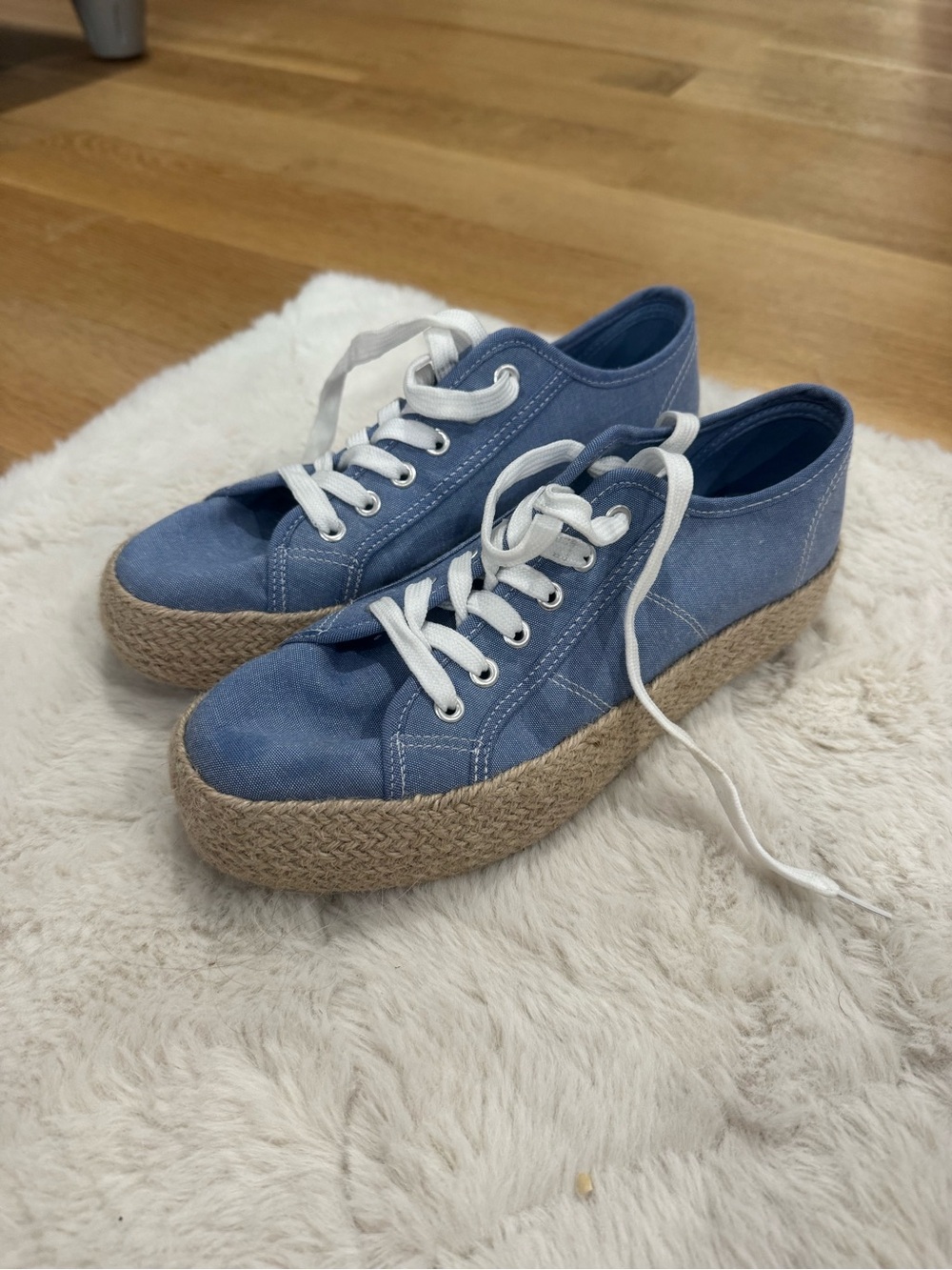 Serra Light Blue Canvas Espadrille Platform Sneakers